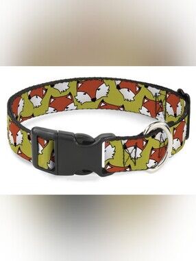 Buckle-Down Cute Fox Face Warm Olive Wide Dog Collar